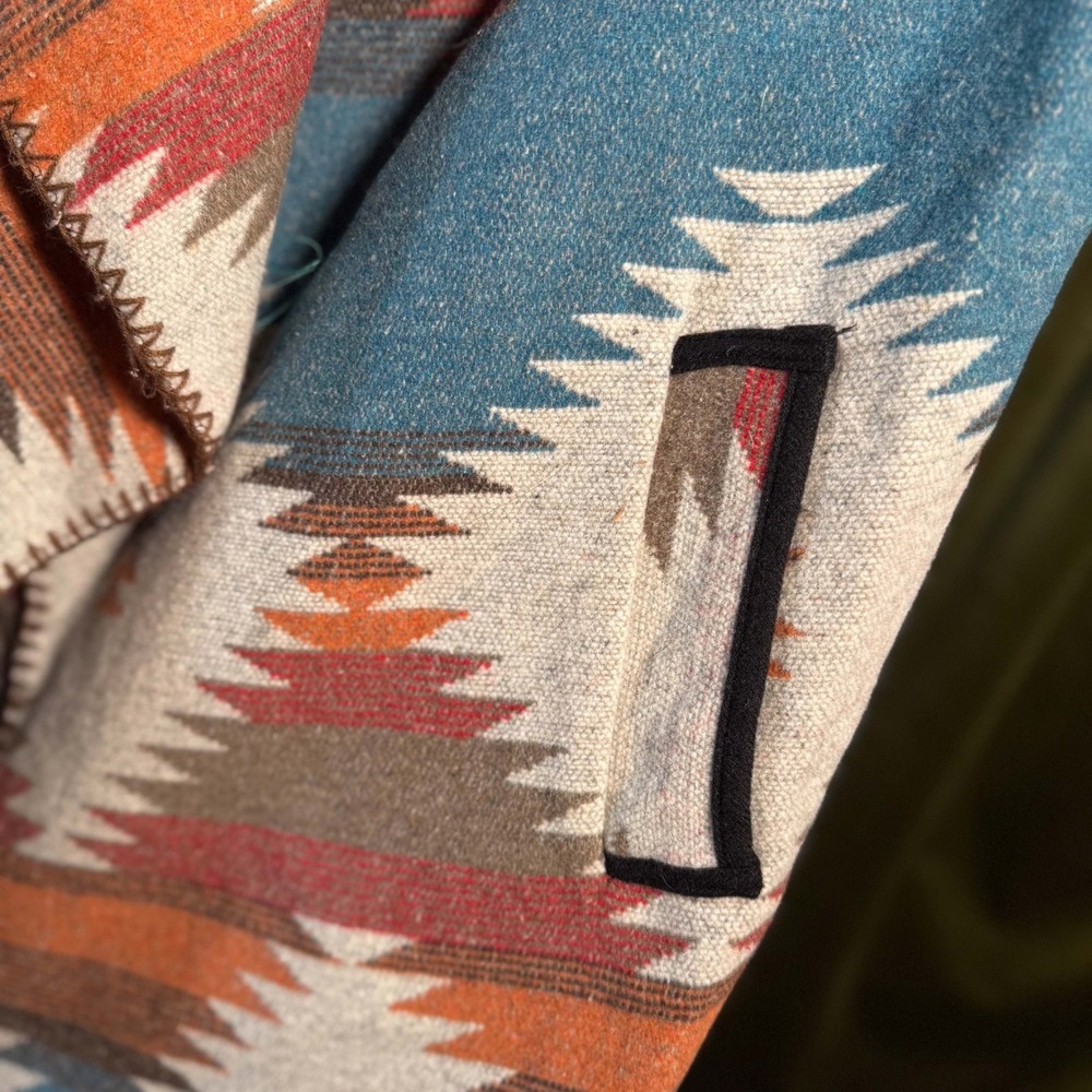 Southwestern Aztec Print Waterfall Vest Boho Western Teal Rust One Size - Picture 5 of 6